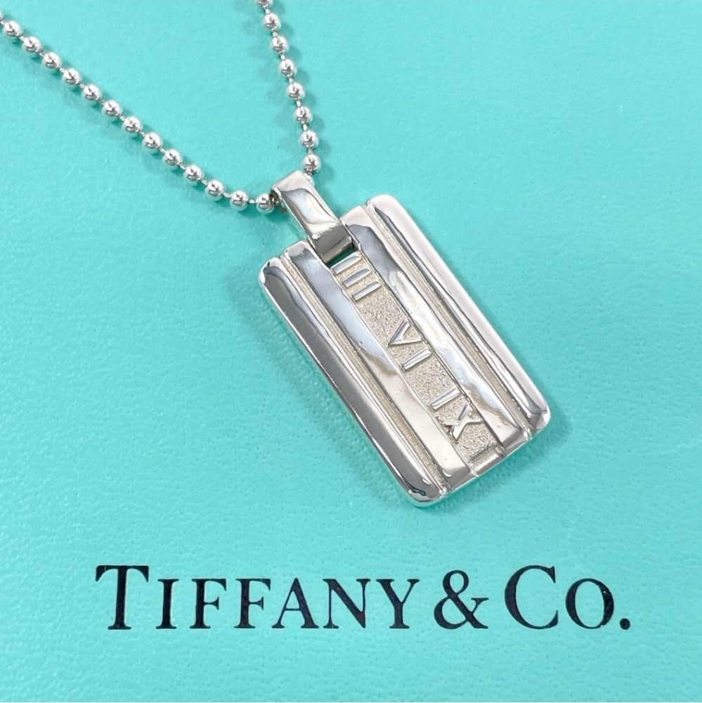 Tiffany & Co. Silver Roman Numeral Pendant Necklace & Ball Bead Chain